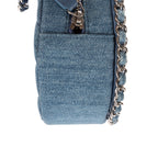 Shoulder Bag Mini Round Clutch Bag Mini Denim Blue Quilted Denim Canvas