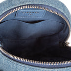 Shoulder Bag Mini Round Clutch Bag Mini Denim Blue Quilted Denim Canvas