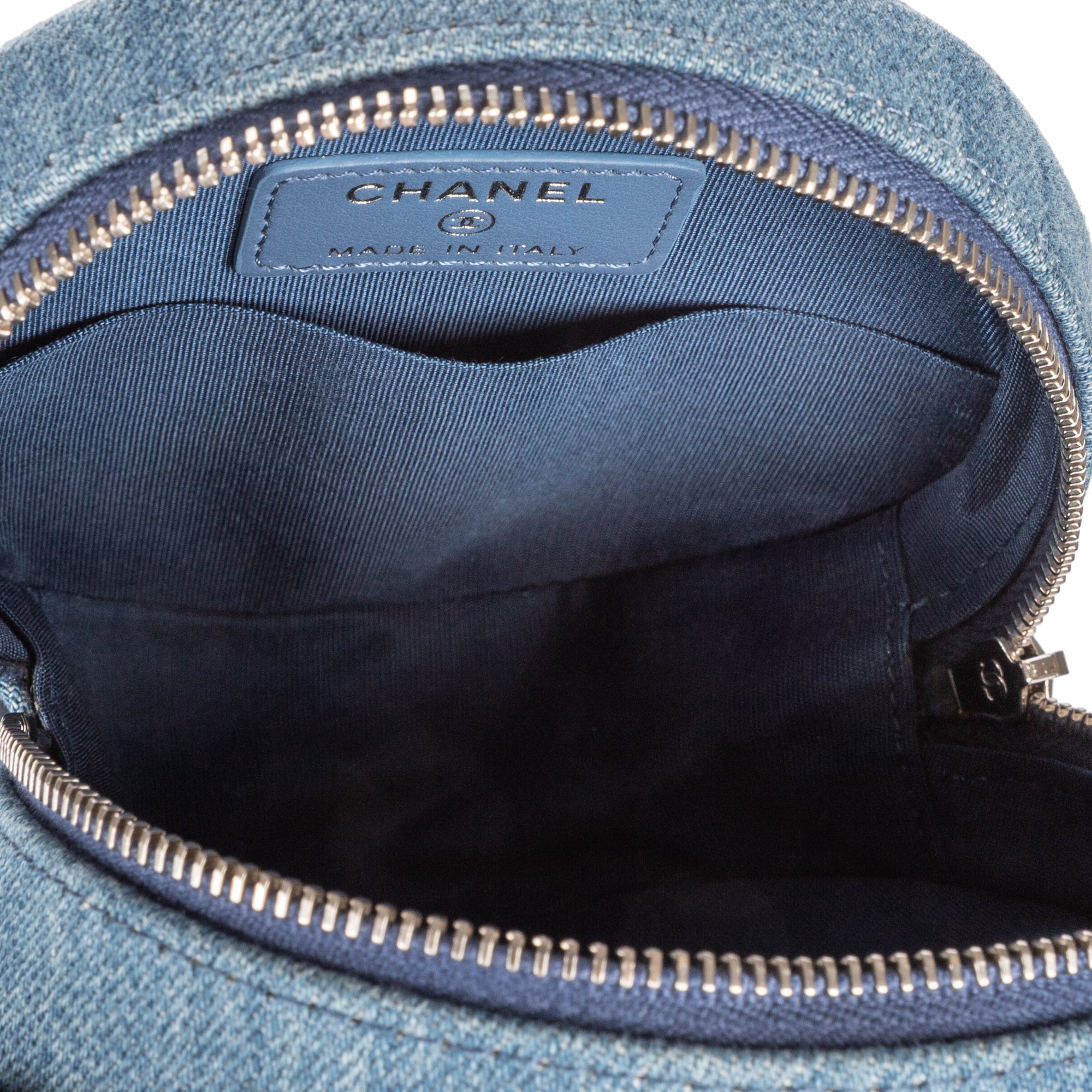 Shoulder Bag Mini Round Clutch Bag Mini Denim Blue Quilted Denim Canvas