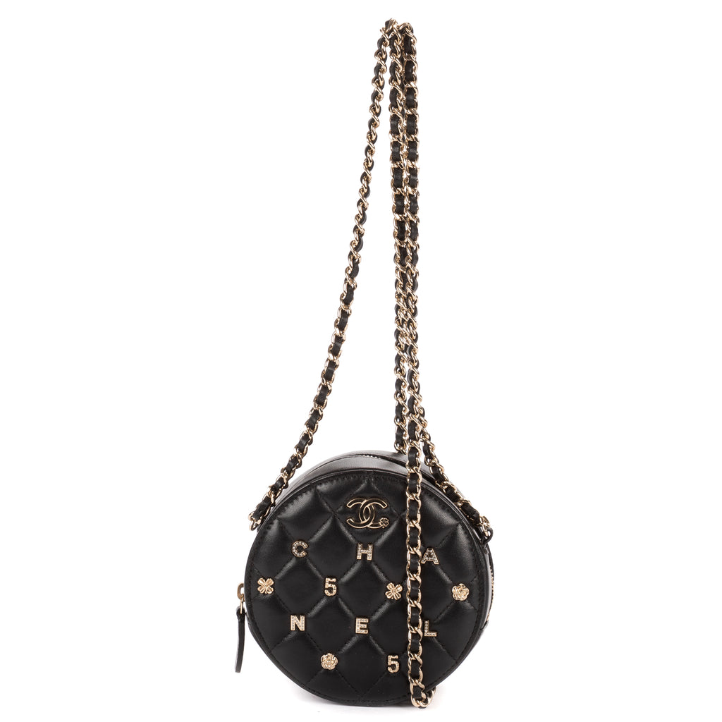 Shoulder Bag Mini Lucky Charms Round Clutch Bag Mini Black Quilted Lambskin Leather