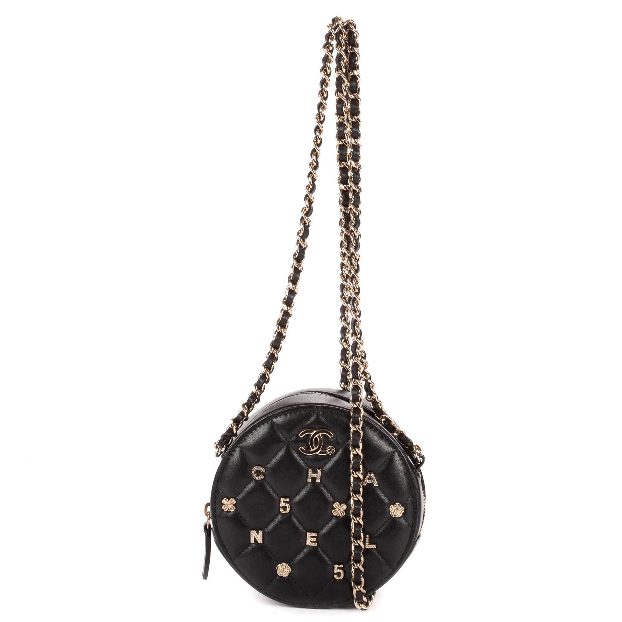 Shoulder Bag Mini Lucky Charms Round Clutch Bag Mini Black Quilted Lambskin Leather