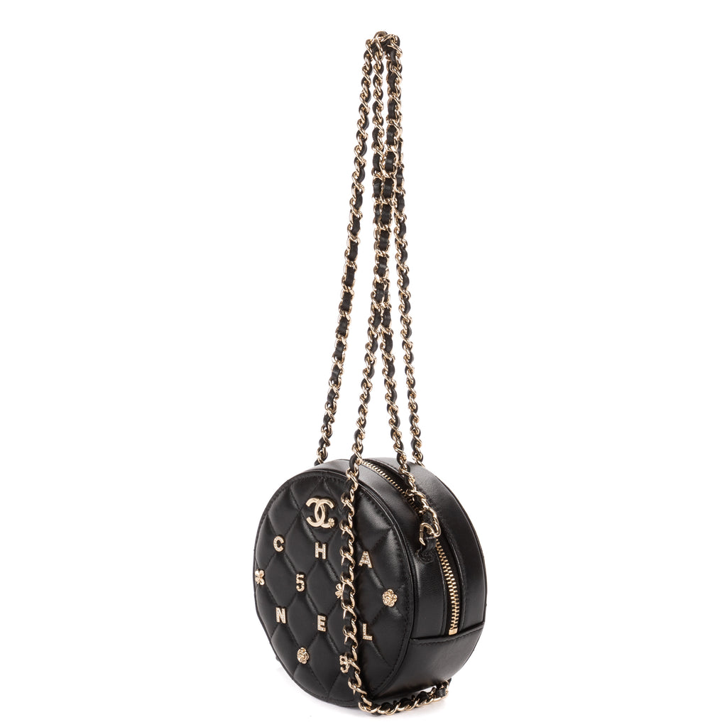 Shoulder Bag Mini Lucky Charms Round Clutch Bag Mini Black Quilted Lambskin Leather