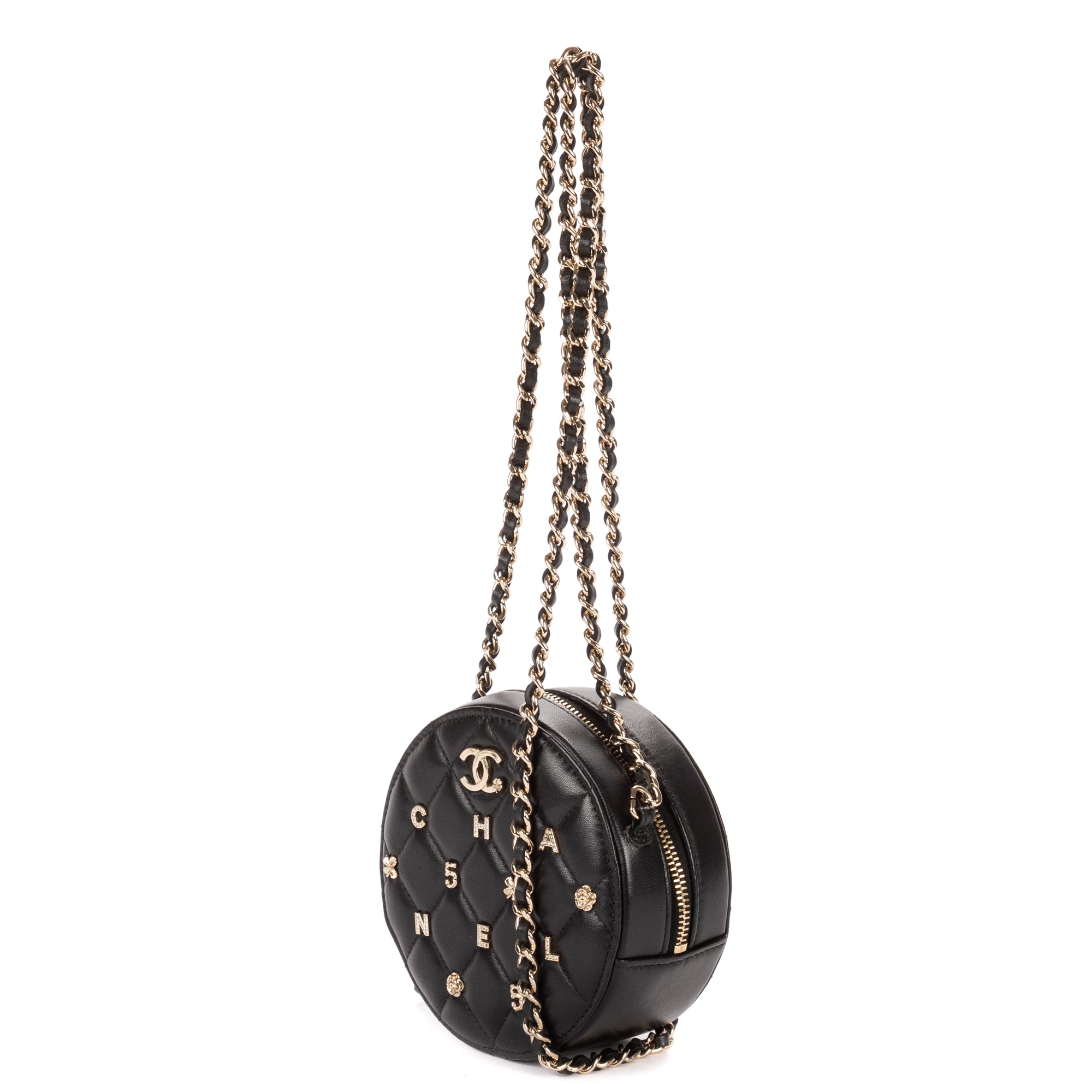 Shoulder Bag Mini Lucky Charms Round Clutch Bag Mini Black Quilted Lambskin Leather