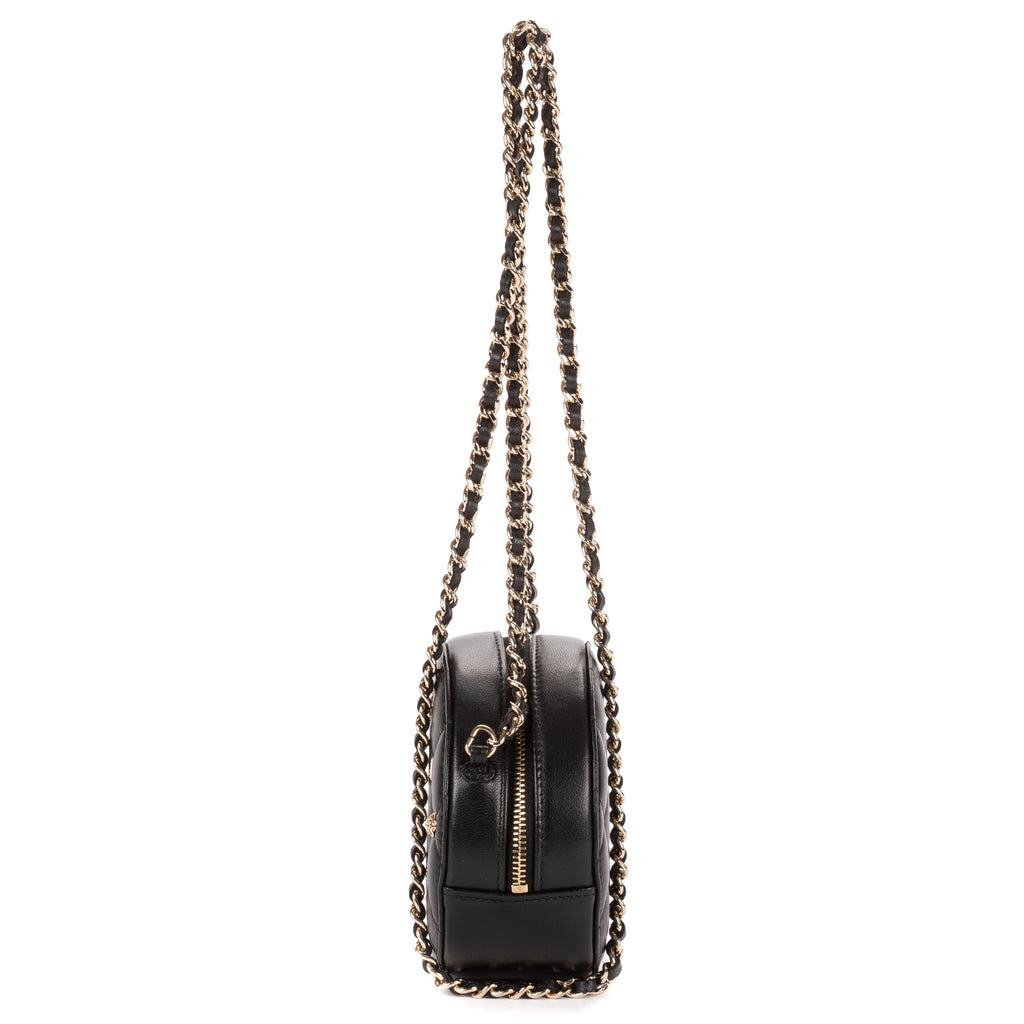 Shoulder Bag Mini Lucky Charms Round Clutch Bag Mini Black Quilted Lambskin Leather