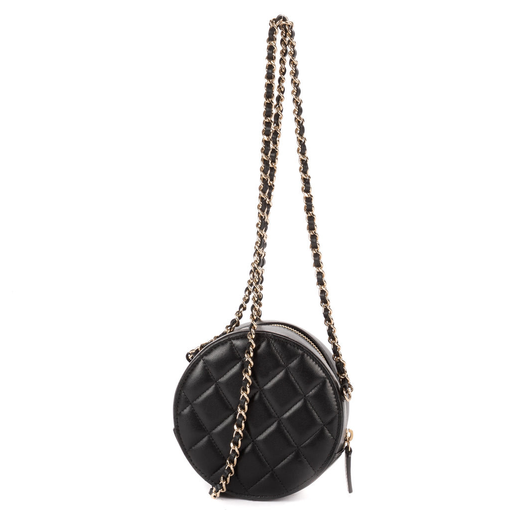 Shoulder Bag Mini Lucky Charms Round Clutch Bag Mini Black Quilted Lambskin Leather