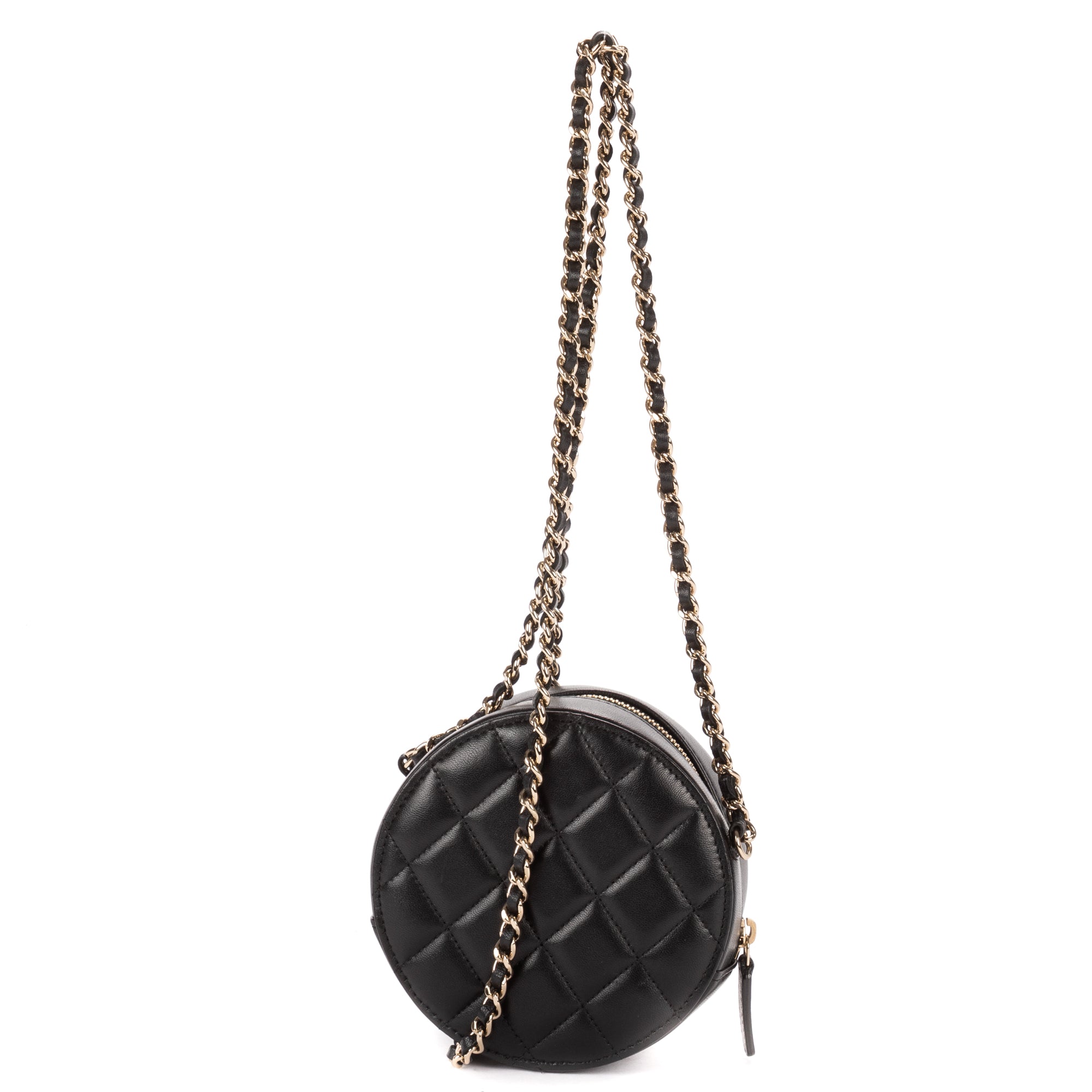 Shoulder Bag Mini Lucky Charms Round Clutch Bag Mini Black Quilted Lambskin Leather