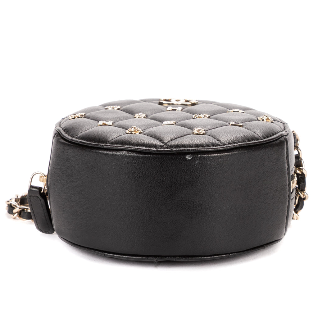 Shoulder Bag Mini Lucky Charms Round Clutch Bag Mini Black Quilted Lambskin Leather
