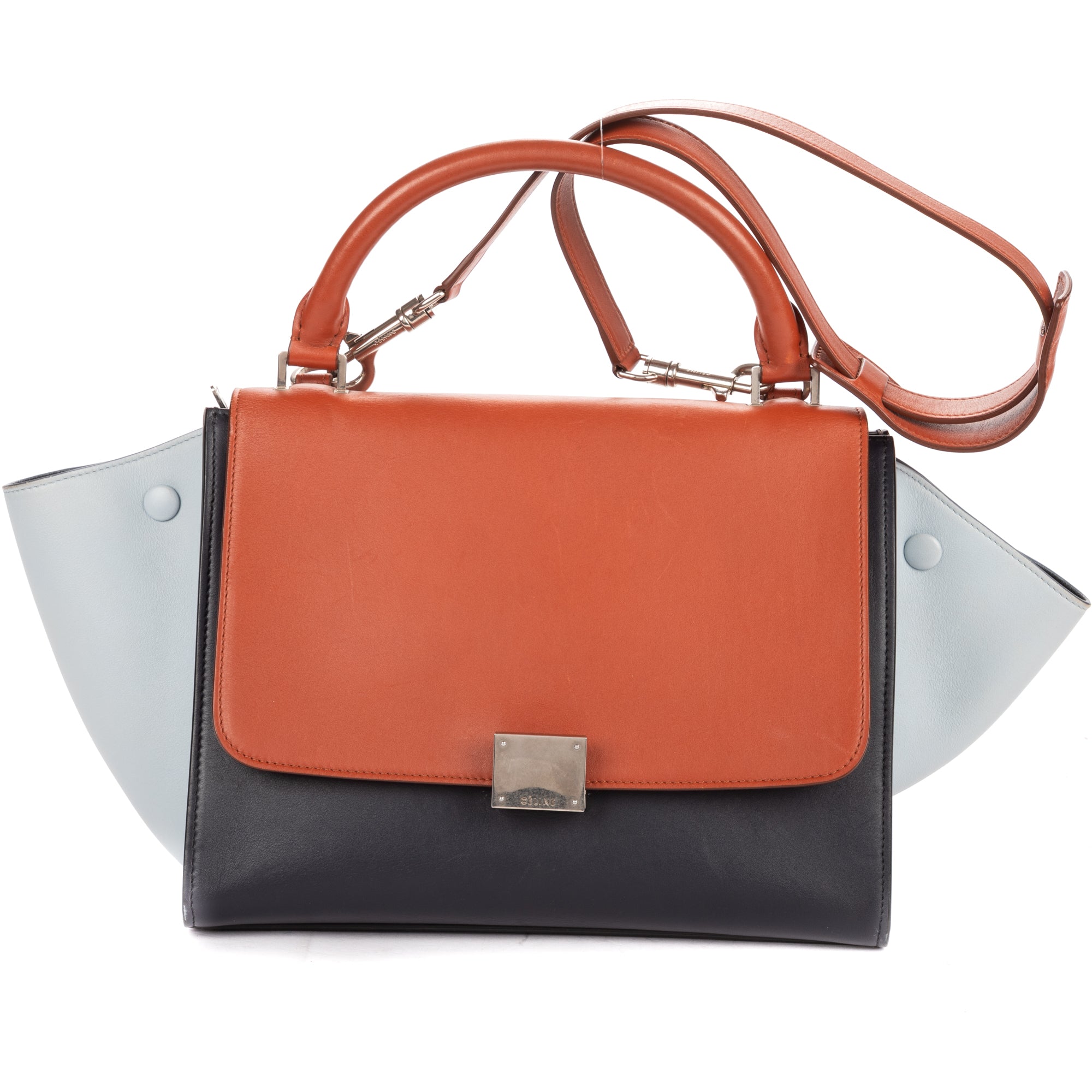 Shoulder Bag Small Tricolor Trapeze Small Blue Smooth Calfskin Leather