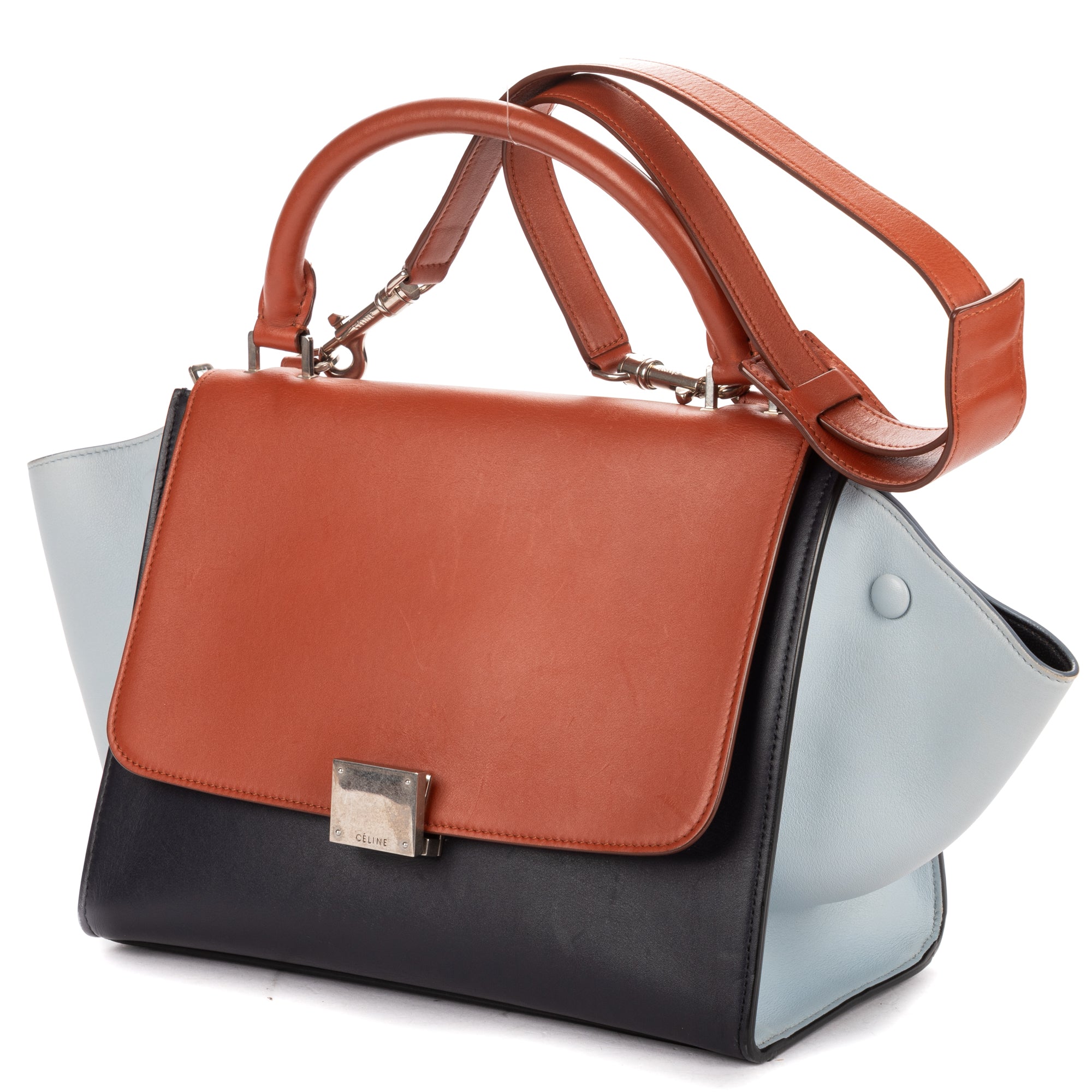 Shoulder Bag Small Tricolor Trapeze Small Blue Smooth Calfskin Leather