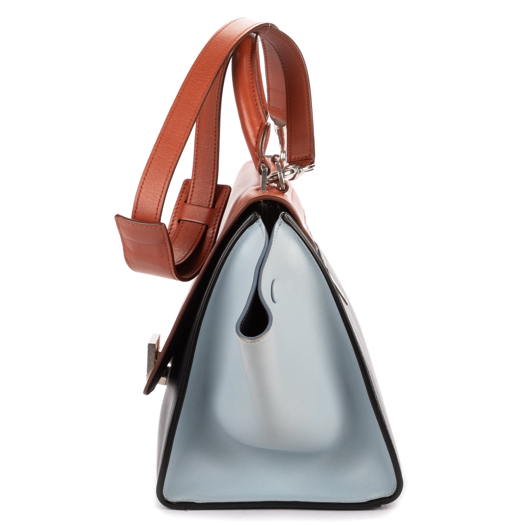 Shoulder Bag Small Tricolor Trapeze Small Blue Smooth Calfskin Leather