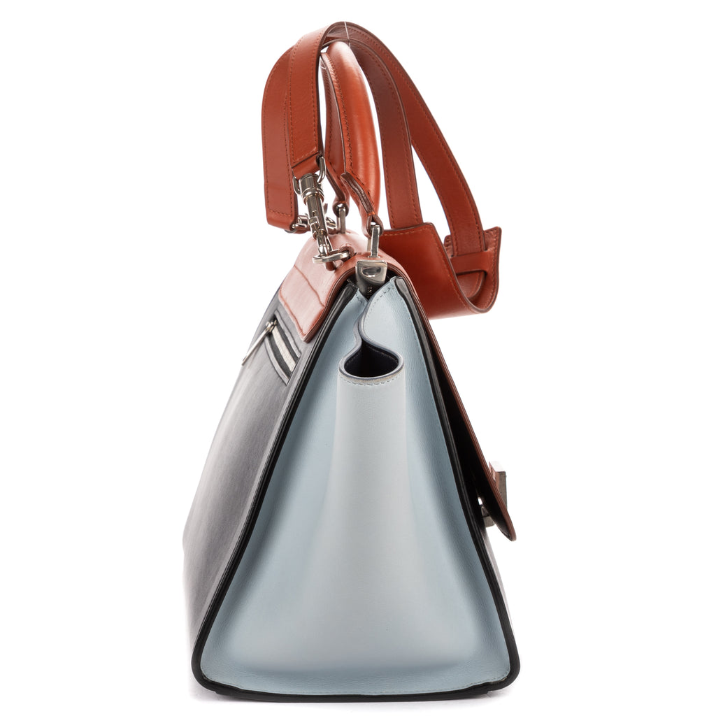 Shoulder Bag Small Tricolor Trapeze Small Blue Smooth Calfskin Leather