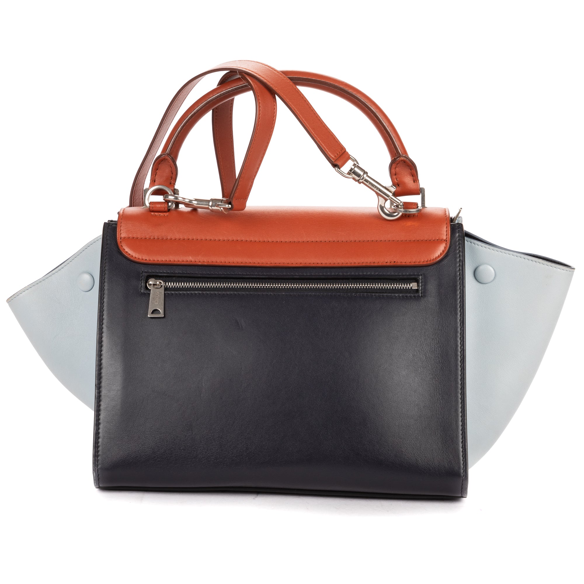 Shoulder Bag Small Tricolor Trapeze Small Blue Smooth Calfskin Leather