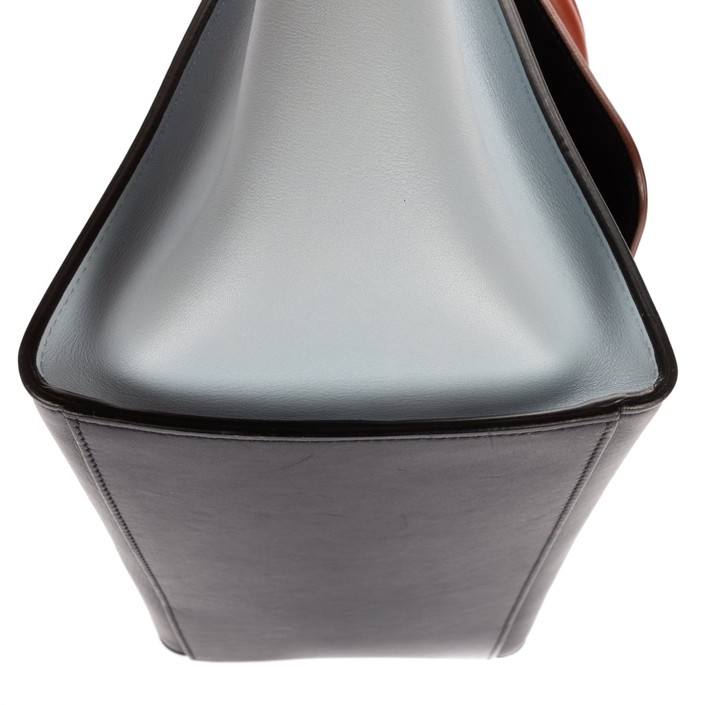 Shoulder Bag Small Tricolor Trapeze Small Blue Smooth Calfskin Leather