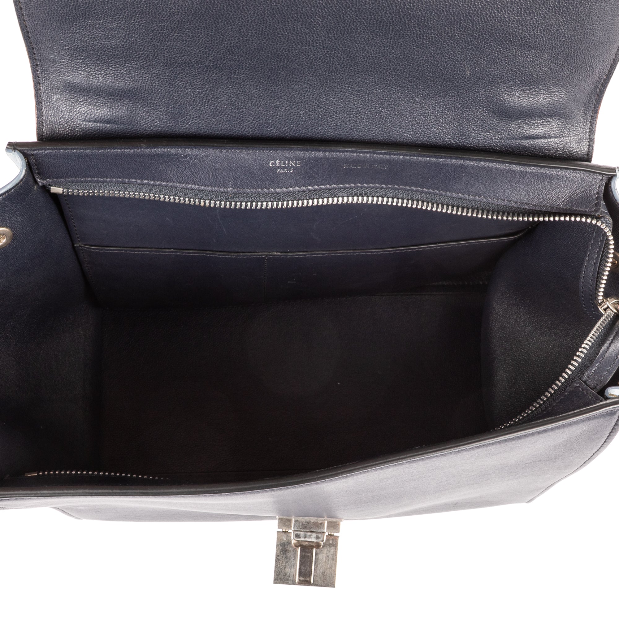 Shoulder Bag Small Tricolor Trapeze Small Blue Smooth Calfskin Leather