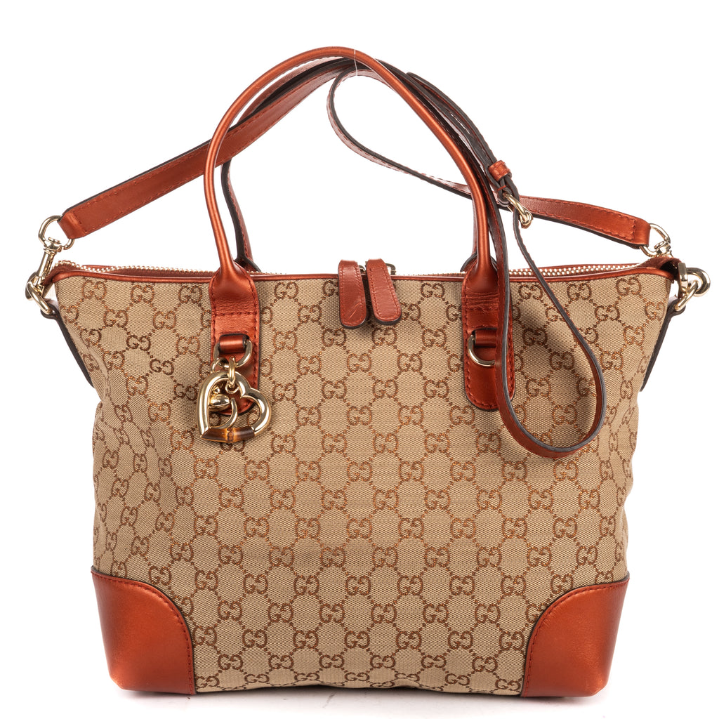 Shoulder Bag Heart Bit Zip Tote Brown Glitter Monogrammed Canvas