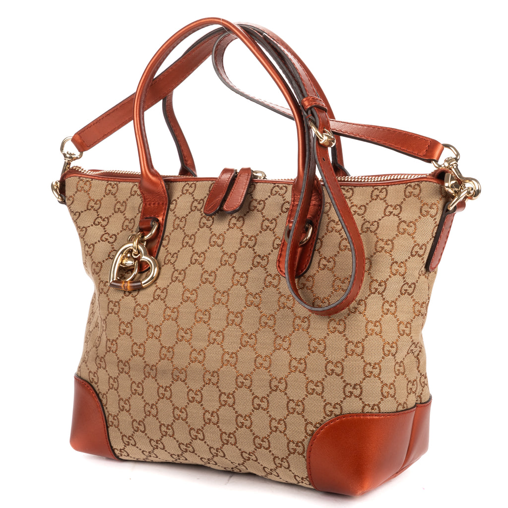 Shoulder Bag Heart Bit Zip Tote Brown Glitter Monogrammed Canvas