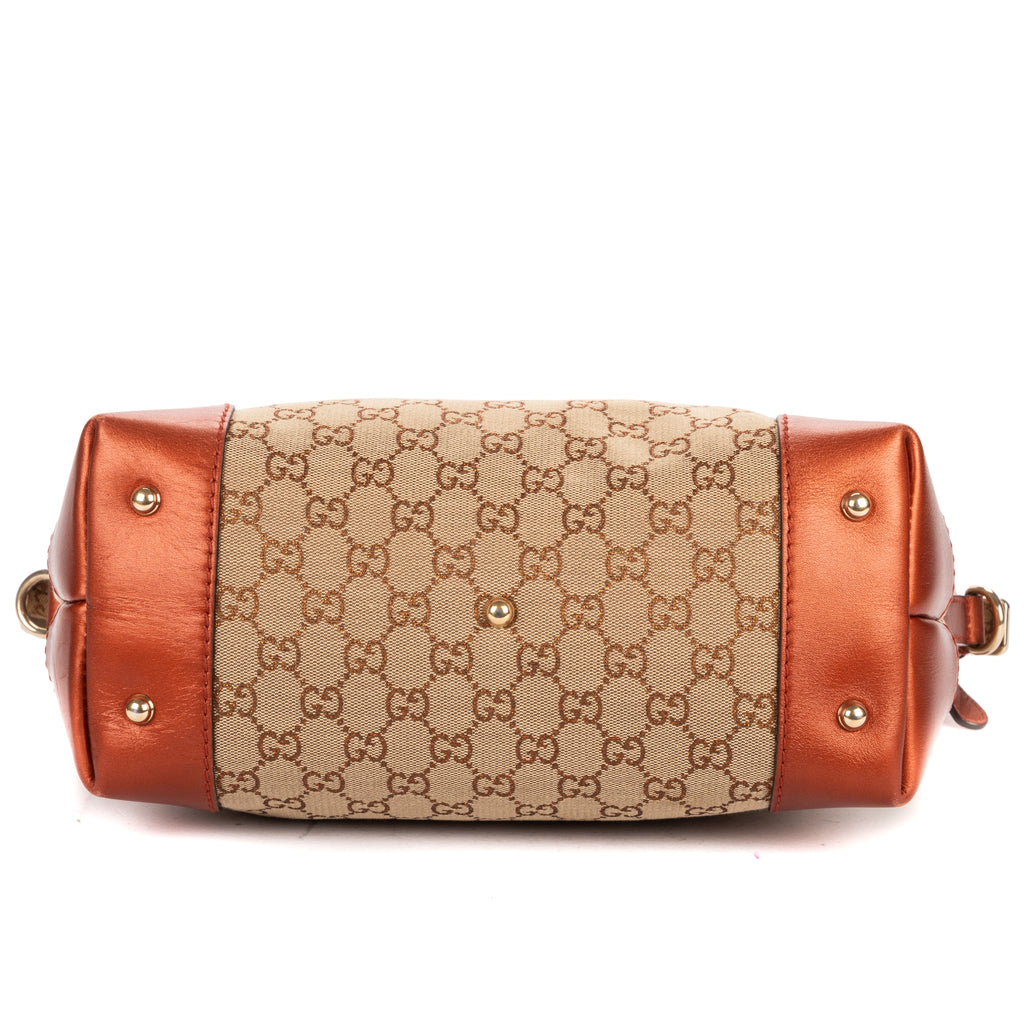 Shoulder Bag Heart Bit Zip Tote Brown Glitter Monogrammed Canvas