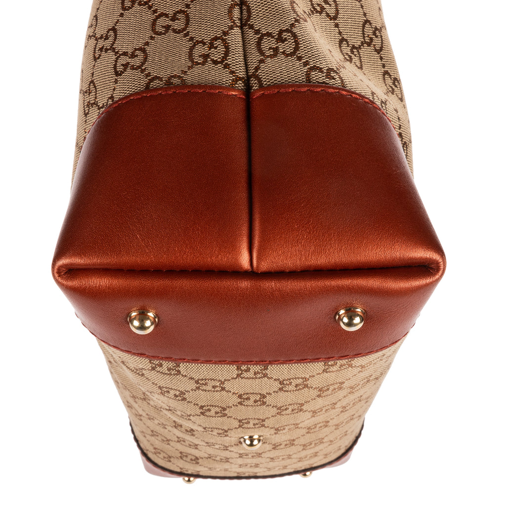 Shoulder Bag Heart Bit Zip Tote Brown Glitter Monogrammed Canvas