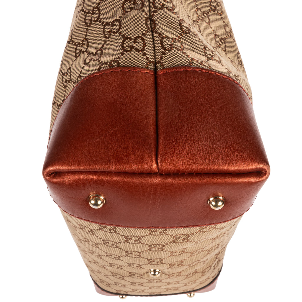 Shoulder Bag Heart Bit Zip Tote Brown Glitter Monogrammed Canvas
