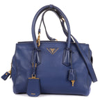 Shoulder Bag Double Handle Tote Navy Vitello Daino Leather