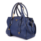 Shoulder Bag Double Handle Tote Navy Vitello Daino Leather