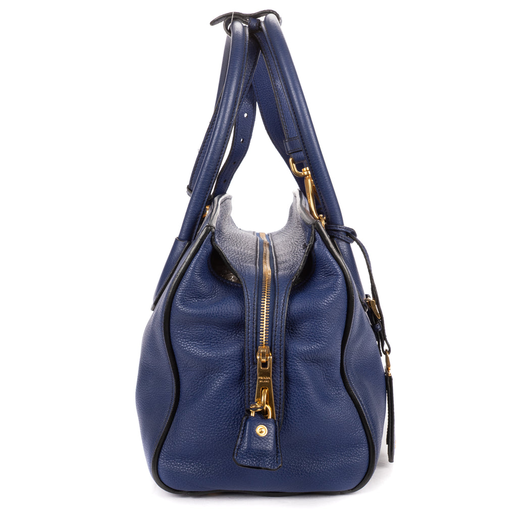 Shoulder Bag Double Handle Tote Navy Vitello Daino Leather