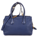 Shoulder Bag Double Handle Tote Navy Vitello Daino Leather