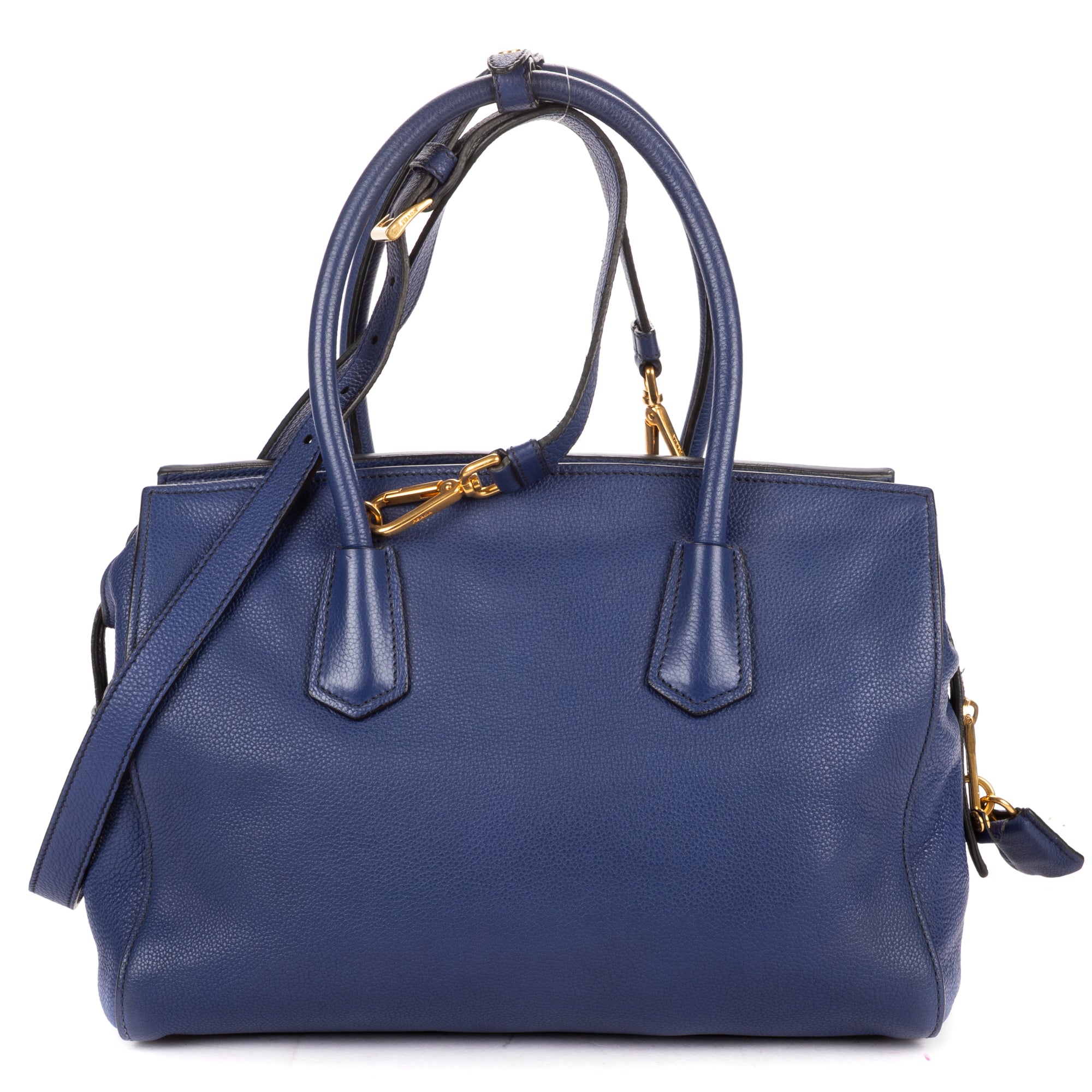 Shoulder Bag Double Handle Tote Navy Vitello Daino Leather