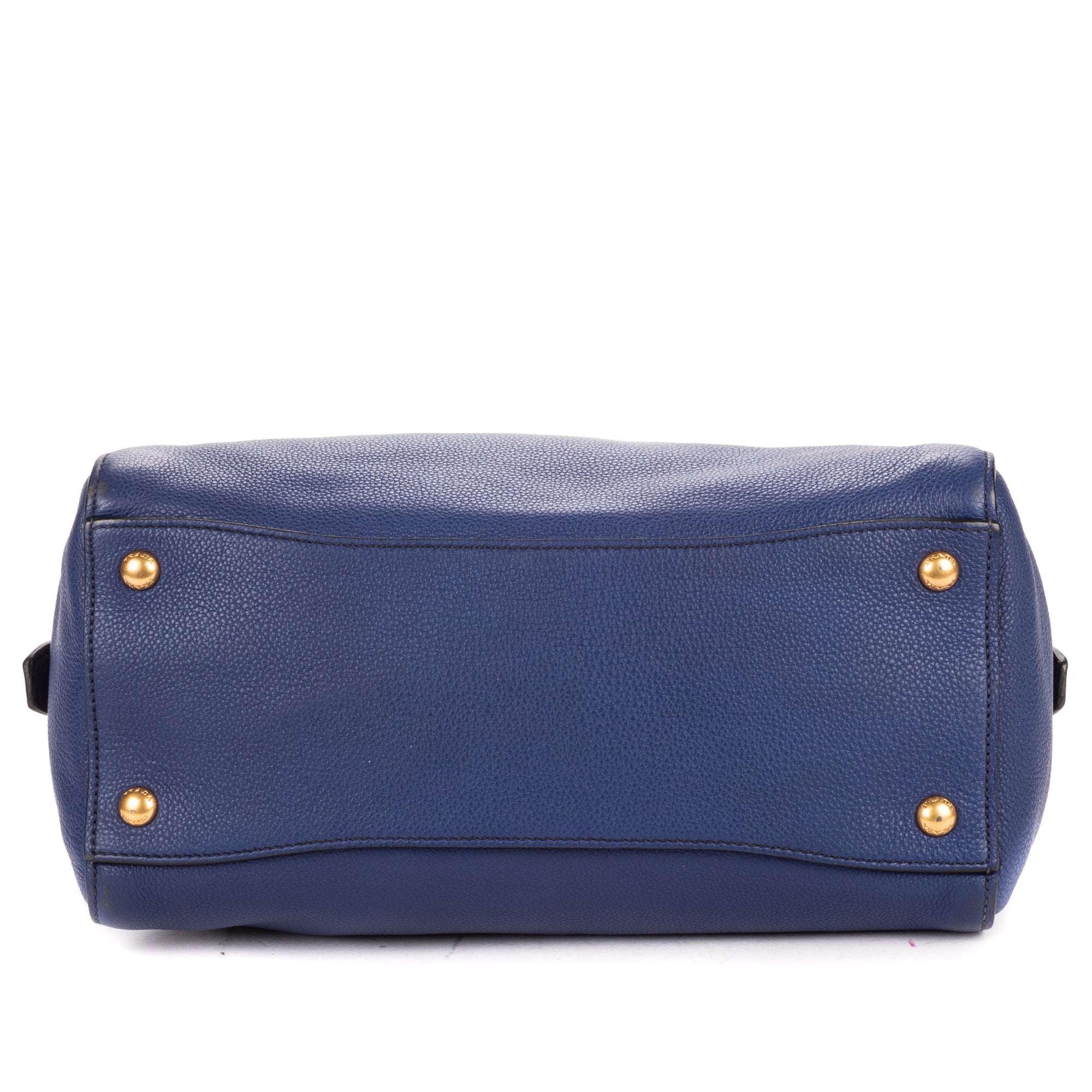 Shoulder Bag Double Handle Tote Navy Vitello Daino Leather
