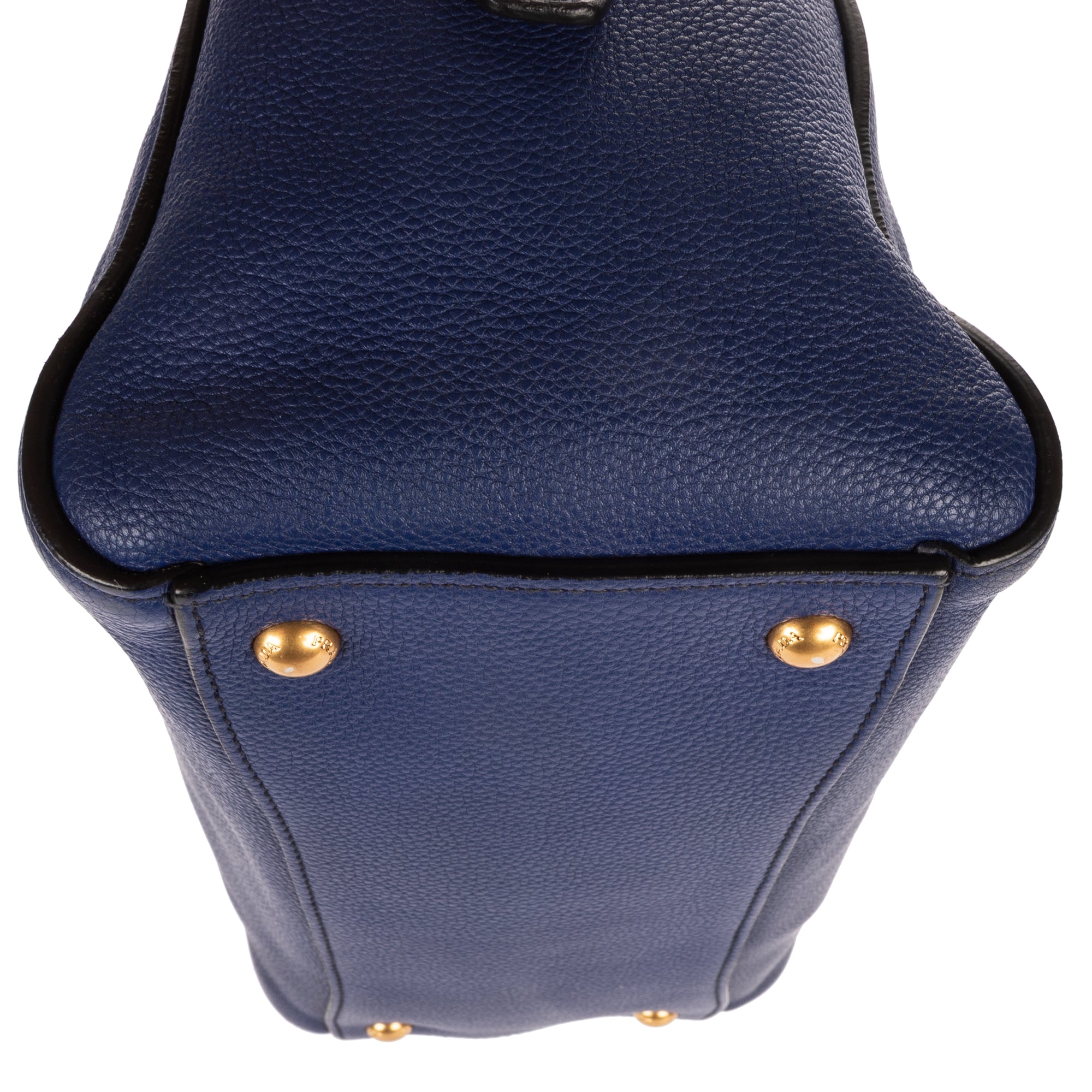 Shoulder Bag Double Handle Tote Navy Vitello Daino Leather