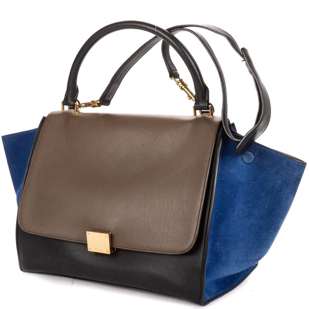 Shoulder Bag Medium Tricolor Trapeze Medium Taupe Smooth Calfskin Leather