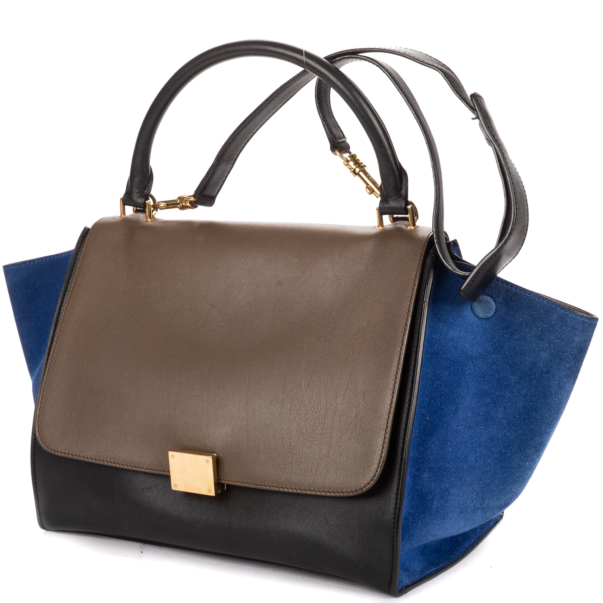 Shoulder Bag Medium Tricolor Trapeze Medium Taupe Smooth Calfskin Leather