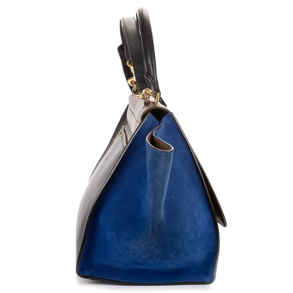 Sac Bandoulière Moyen Tricolore Trapèze Moyen Cuir de Veau Lisse Taupe