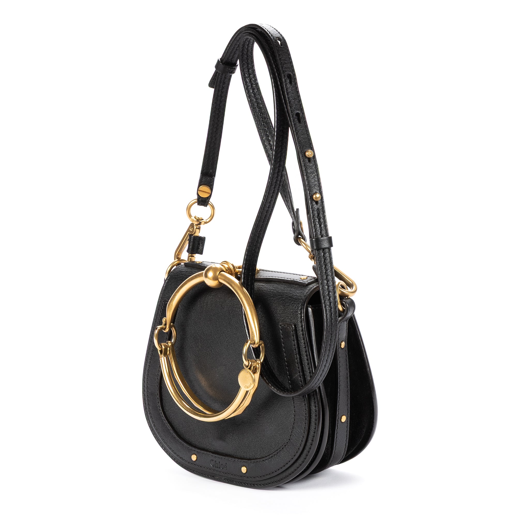 Shoulder Bag Small Nile Bracelet Bag Small Black Calfskin Leather