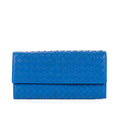 Wallet Flap Continental Blue Intrecciato Calfskin Leather