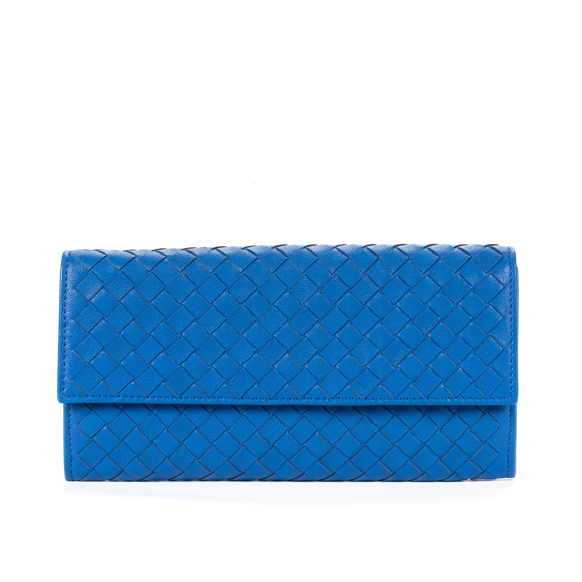 Wallet Flap Continental Blue Intrecciato Calfskin Leather
