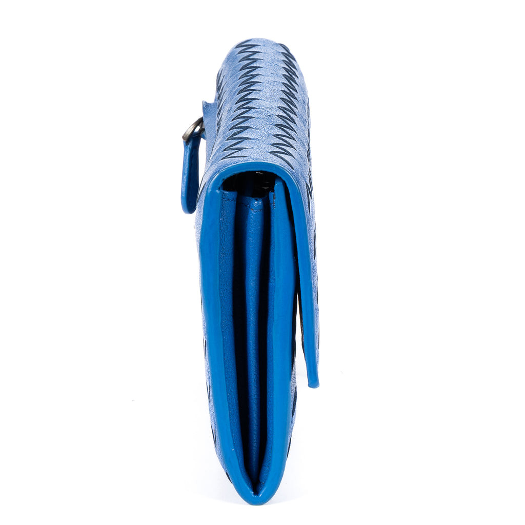 Wallet Flap Continental Blue Intrecciato Calfskin Leather