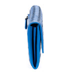 Wallet Flap Continental Blue Intrecciato Calfskin Leather