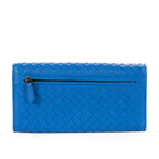 Wallet Flap Continental Blue Intrecciato Calfskin Leather