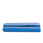 Wallet Flap Continental Blue Intrecciato Calfskin Leather