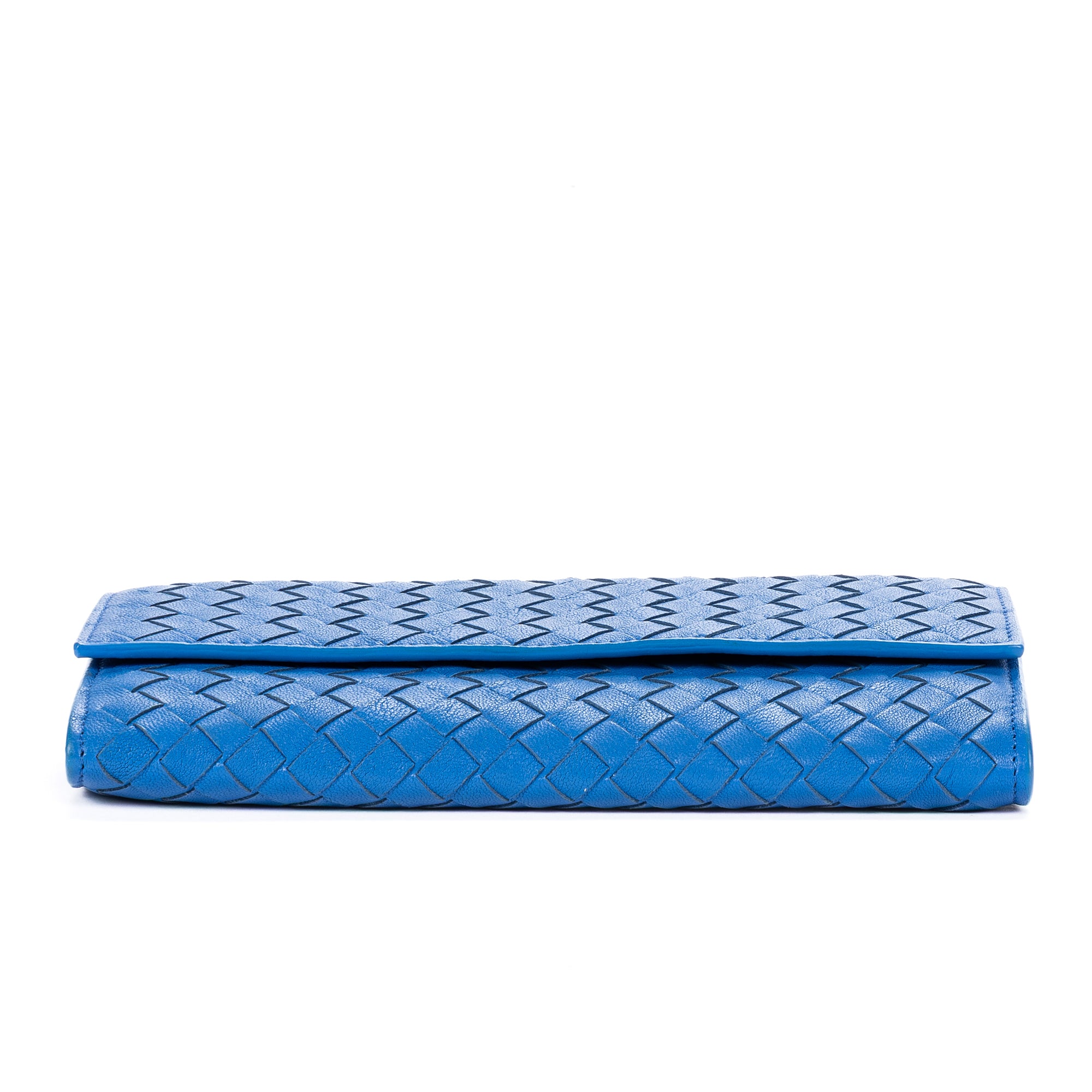 Wallet Flap Continental Blue Intrecciato Calfskin Leather