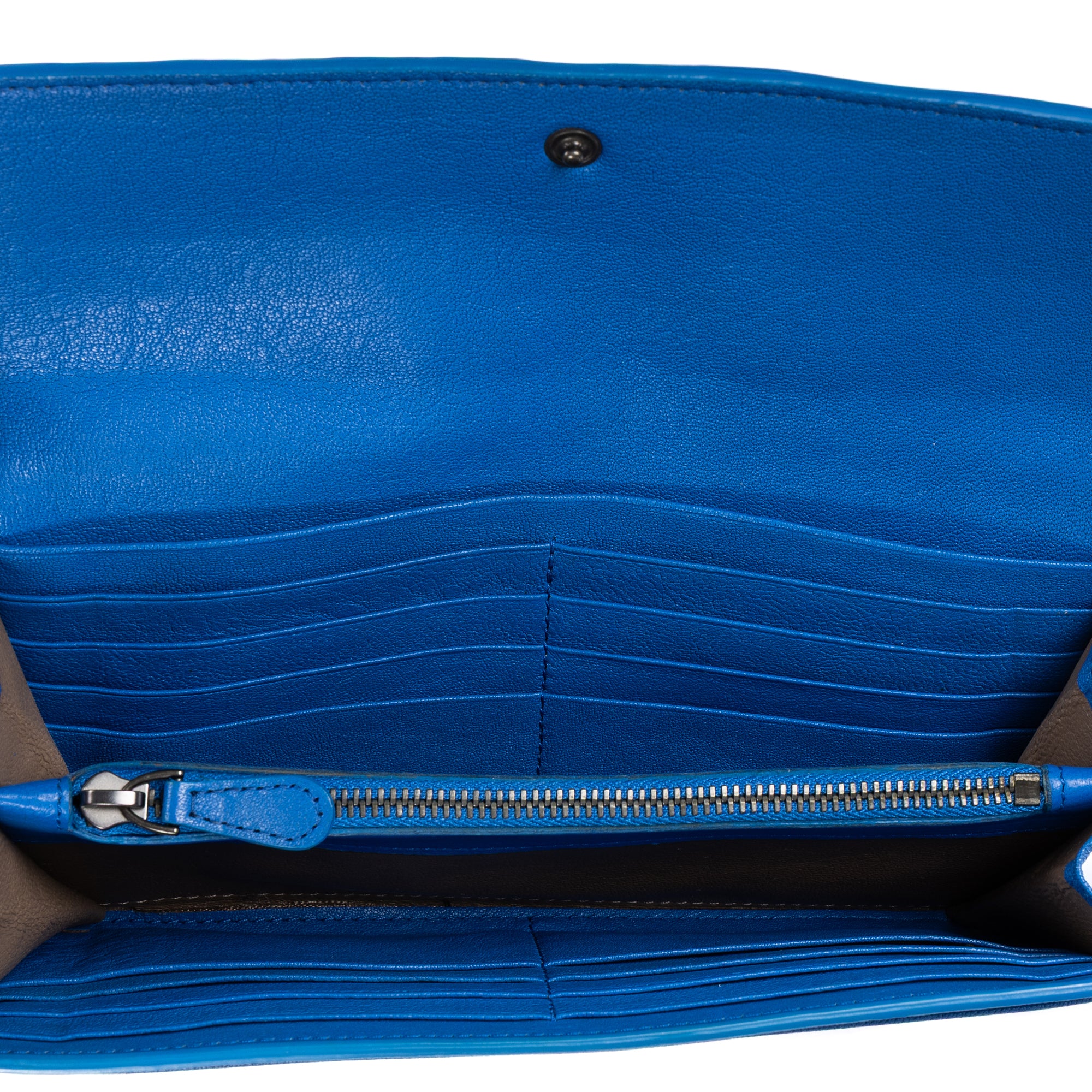 Wallet Flap Continental Blue Intrecciato Calfskin Leather