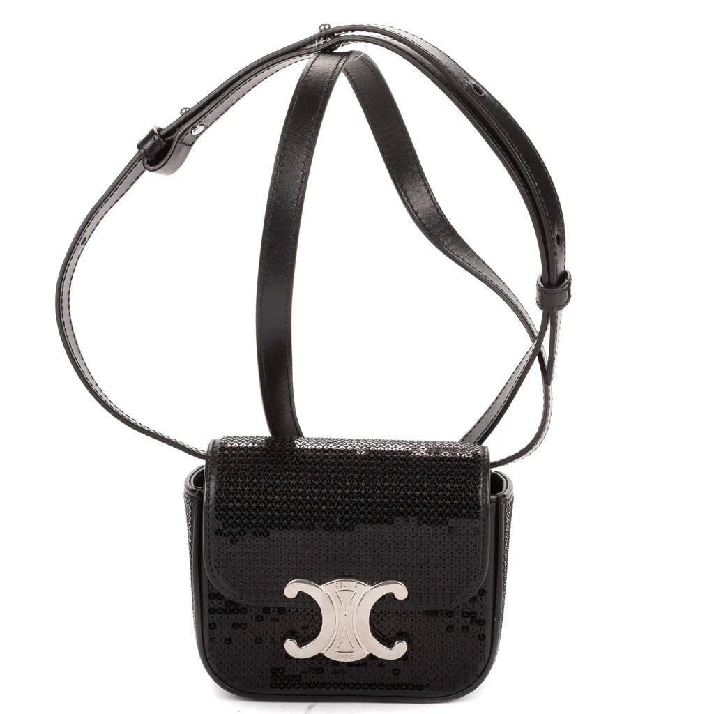 Bolso de Hombro Mini Claude Mini Cuero de Ternera con Lentejuelas Negras