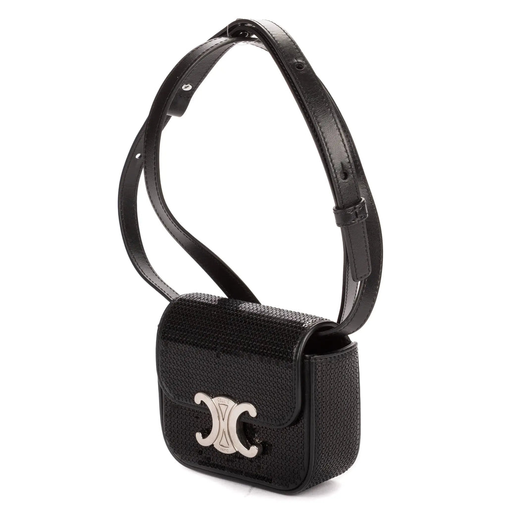 Bolso de Hombro Mini Claude Mini Cuero de Ternera con Lentejuelas Negras