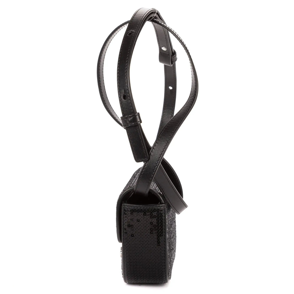 Bolso de Hombro Mini Claude Mini Cuero de Ternera con Lentejuelas Negras