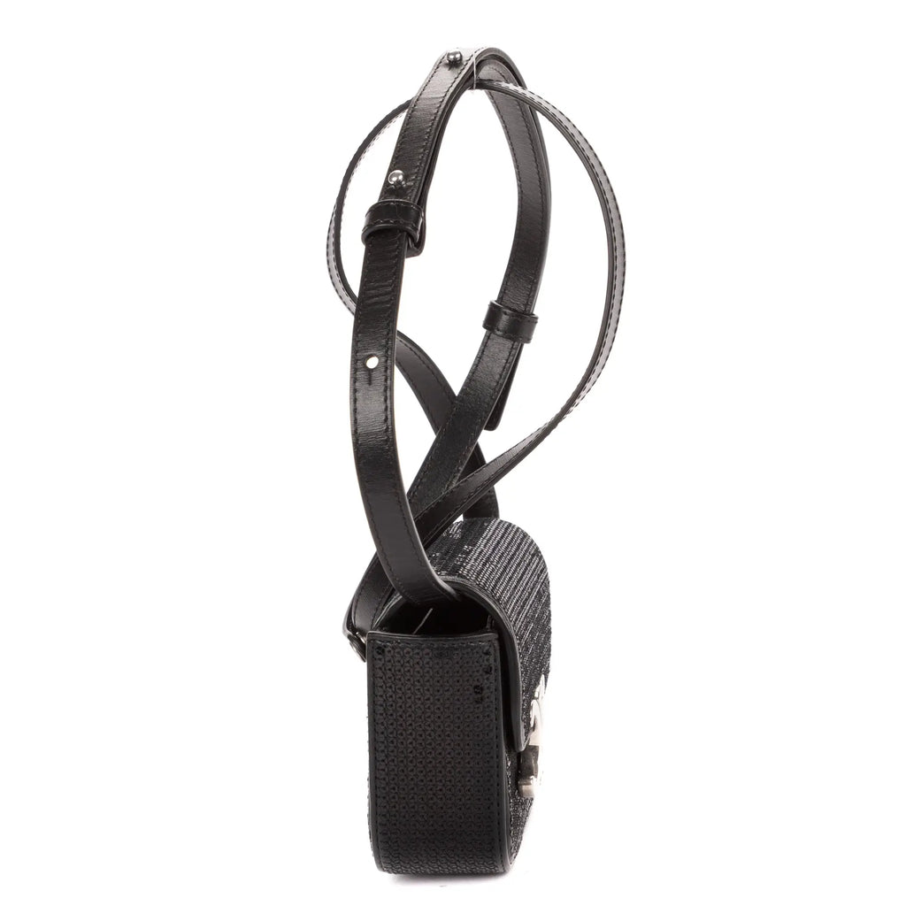 Bolso de Hombro Mini Claude Mini Cuero de Ternera con Lentejuelas Negras
