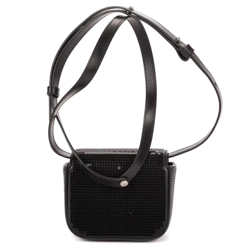 Bolso de Hombro Mini Claude Mini Cuero de Ternera con Lentejuelas Negras
