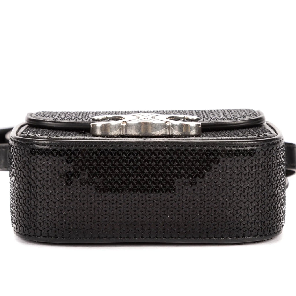 Bolso de Hombro Mini Claude Mini Cuero de Ternera con Lentejuelas Negras