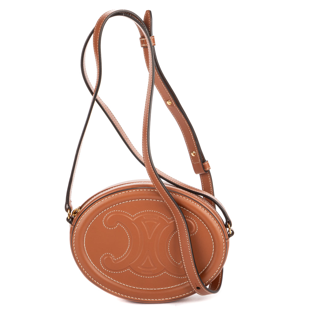 Shoulder Bag Oval Crossbody Tan Smooth Calfskin Leather