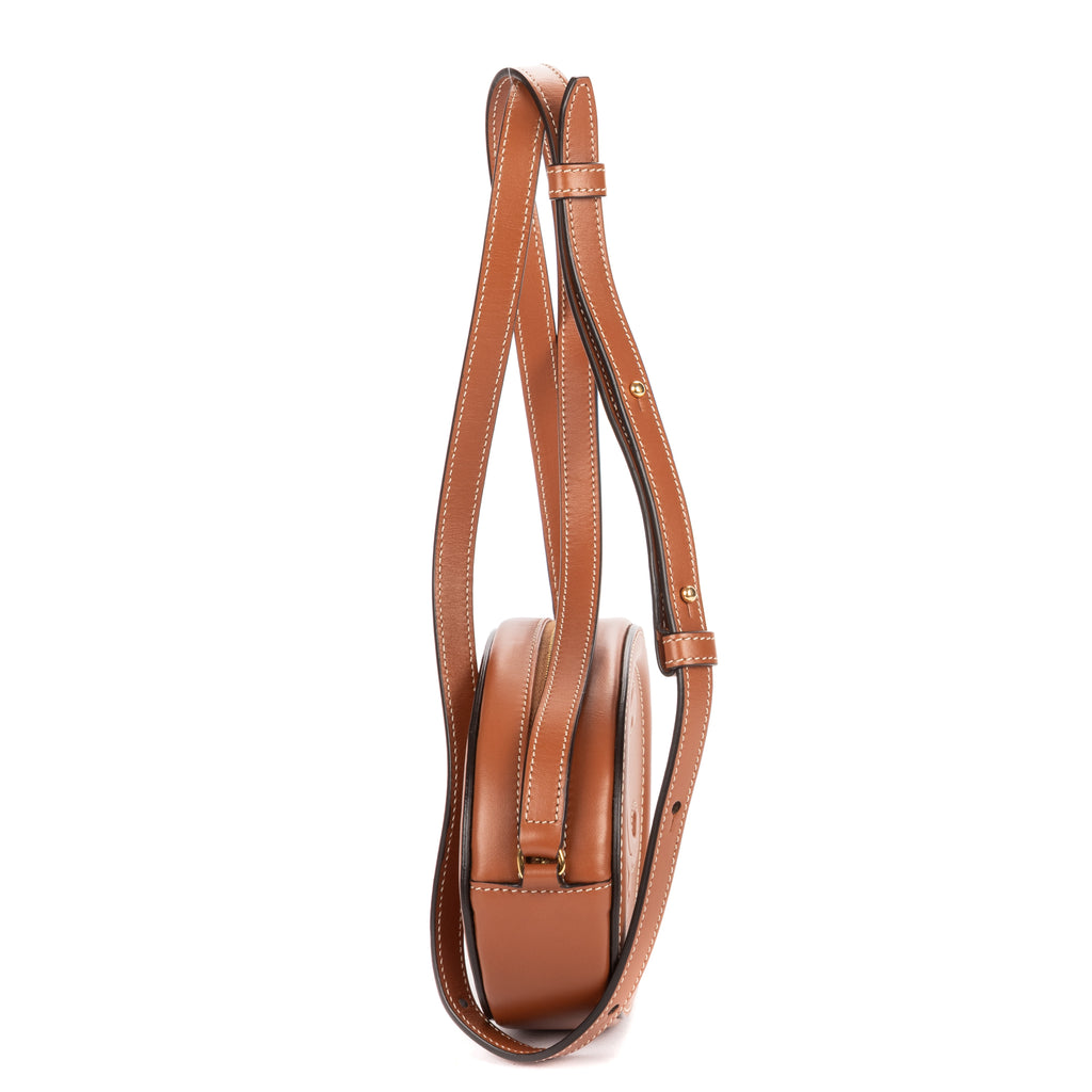 Shoulder Bag Oval Crossbody Tan Smooth Calfskin Leather